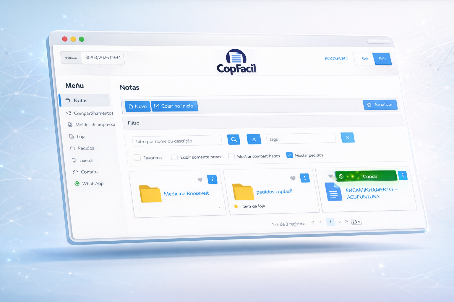Tela real do sistema CopFácil